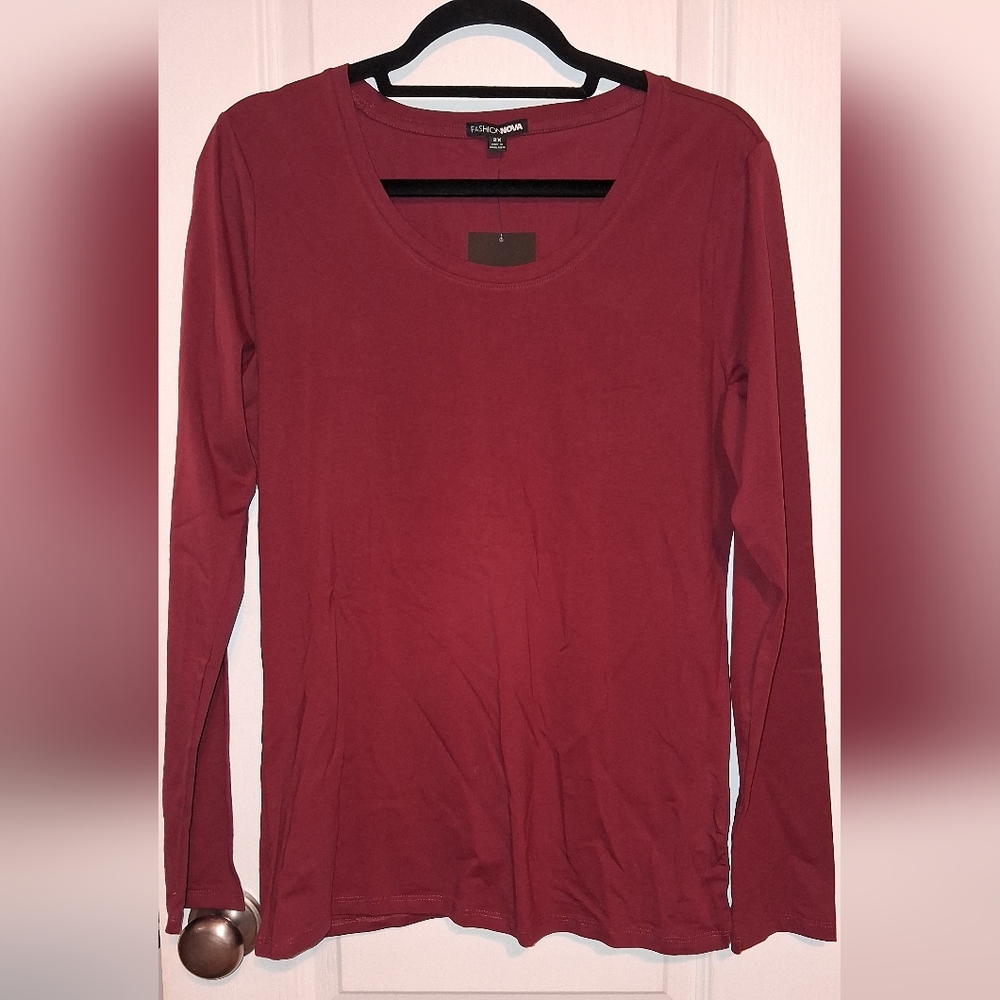 Fashion Nova Burgundy Long Sleeve Top